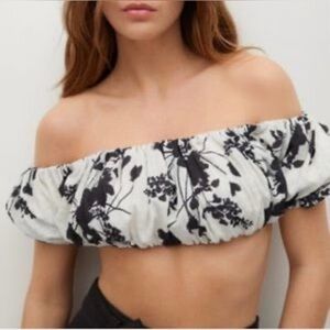 NWOT Mango Floral Off-Shoulder Crop Top Sz S Feminine Beach Resort Boho